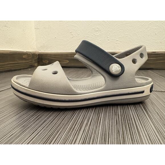 Crocs Kids Crocband Cruiser Sandals Size C 10 Light Gray/Navy Blue - Picture 9 of 13